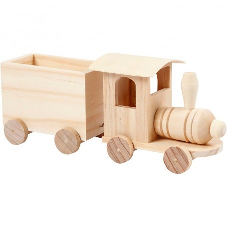 Speelgoedtrein met wagen, h: 9,5 cm, b: 21,5 cm, l: 6,5 cm, 1 st 