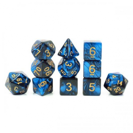 HDY-05 Set van 11 dobbelstenen – Blauw en Zwart Fusion (in zakje)