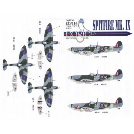 Sticker Supermarine Spitfire Mk.IX (3) BS152 AE-W 402 Squadron RCAF S/L L.M.Cameron MK826 GC-K 412 Squadron RCAF W/C George Keef