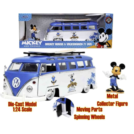 Mickey Mouse - Volkswagen T1 Bus Die-cast Model + Character 1:24cale 