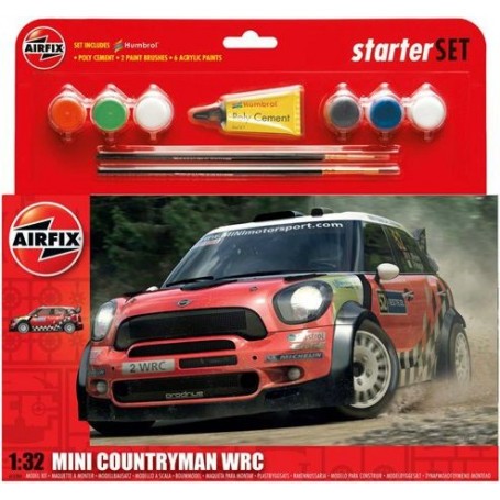 Mini Countryman WRC Starter Set includes Acrylic paints brushes and poly cement 1/32 - Airfix 55304 Bouwmodell